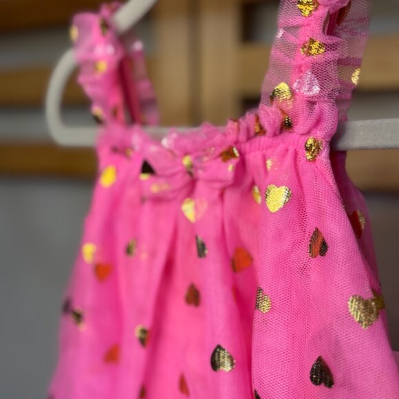 Baby Starters Pink Gold Heart Tulle Dress w/ Bow 6M NWT - Picture 9 of 9